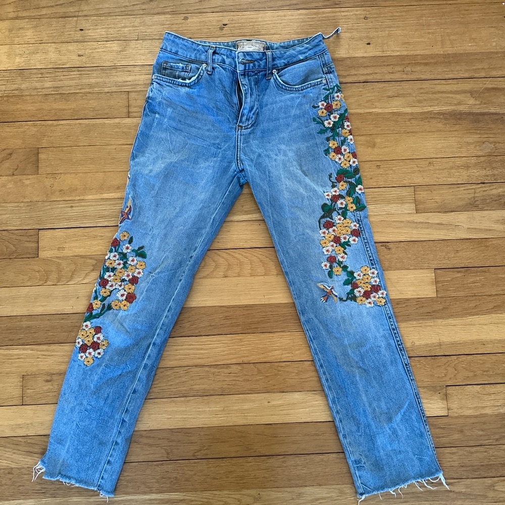 Embroidered Floral Blue Free People Jeans